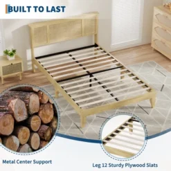 Garvee Bed Frame With Natural Rattan Headboard, Wood Slat Support, Metal Base -Steve Silver Furniture Store GUEST b3687e35 5a5a 4f23 8c9a 50413219049f