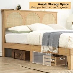 Bed Frame With Natural Rattan Headboard, Boho Wooden Platform Bed With Strong Wooden Slats, Noise-Free, No Box Spring Needed, Arch -Steve Silver Furniture Store GUEST b379b9b5 52c7 4900 b40a b94043b075c3