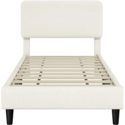 Yaheetech Upholstered Bed Frame With Adjustable Headboard And Mattress Foundation With Wooden Slat Support