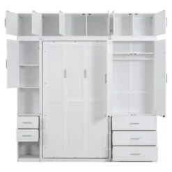 Full/Twin Size Murphy Bed Wall Bed Frame, Wood Storage Cabinet Bed With Lockers, Drawers And Wardrobes, White -ModernLuxe -Steve Silver Furniture Store GUEST b48c4ac9 9d16 42a4 b276 7c92d07d4923