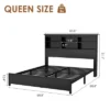 Queen Size Bed Frame With Bookcase Headboard, Queen Platform Bed With 2-tier Storage & Charging Station, No Box Spring Needed Easy Assemble，Black