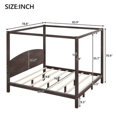 King Size Canopy Platform Bed, Wooden Bed Frame With Headboard And Support Legs -ModernLuxe 2 King Size Canopy Platform Bed, Wooden Bed Frame With Headboard And Support Legs -ModernLuxe - Image 2