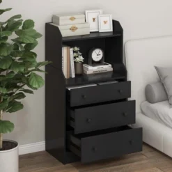 Costway 3-Drawer Dresser 44" Tall Wood Storage Organizer Chest With 2 Open Shelves Black/White/Walnut -Steve Silver Furniture Store GUEST b9799da2 1267 4b4d a593 08aa4b184e9d