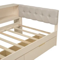Twin/Full Size Platform Bed With Storage Shelves, Drawers, Charging Station, Upholstered Headboard And Desk, Cream/Gray-ModernLuxe -Steve Silver Furniture Store GUEST be1f4ad7 6371 4241 8a9d c59113216a47