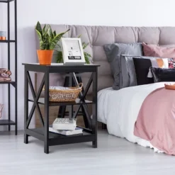 Costway 2PCS 3-Tier Nightstand End Table Storage Display Shelf Living Room Furni Black -Steve Silver Furniture Store GUEST bf17a41f fa51 47c9 94c1 2a3afd99a523