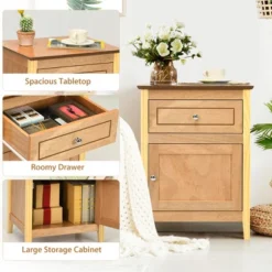 Costway 2PCS Nightstand With Drawer Accent Side End Table Storage Cabinet WhiteNatural -Steve Silver Furniture Store GUEST c27c148e 7a22 4ab6 a4ce 7d0644c7f8f1
