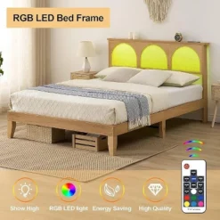 Bed Frame With Natural Rattan Headboard, Boho Wooden Platform Bed With Strong Wooden Slats, Noise-Free, No Box Spring Needed, Arch -Steve Silver Furniture Store GUEST c50014b6 1533 4e94 bb8e 88fc76b6a6e3