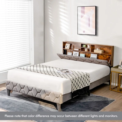 Costway Bed Frame Upholstered Platform Mattress Foundation With Storage Headboard 4 Costway Bed Frame Upholstered Platform Mattress Foundation With Storage Headboard - Image 4