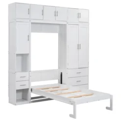 Full/Twin Size Murphy Bed Wall Bed Frame, Wood Storage Cabinet Bed With Lockers, Drawers And Wardrobes, White -ModernLuxe -Steve Silver Furniture Store GUEST c92a7678 3aec 4b61 963c 41f02342619e