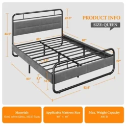 Yaheetech Metal Platform Bed Frame With Velvet Upholstered Headboard 10 Yaheetech Metal Platform Bed Frame With Velvet Upholstered Headboard -Steve Silver Furniture Store GUEST d0107a37 f033 4a10 9de6 135a2613fdc3