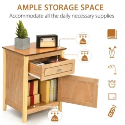 Costway 2PCS Nightstand With Drawer Accent Side End Table Storage Cabinet WhiteNatural -Steve Silver Furniture Store GUEST d04d5728 dd36 409d 81f6 c9e809dd7390