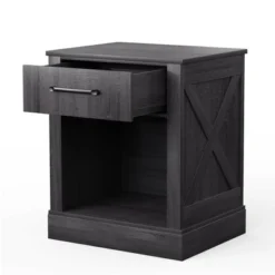 Costway Nightstand With Drawer And Shelf Rustic Wooden Bedside Table Bedroom Brown / Natural / Black -Steve Silver Furniture Store GUEST d17826e0 e02a 484d 9748 6489a4b7d591
