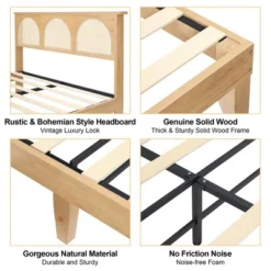 Bed Frame With Natural Rattan Headboard, Boho Wooden Platform Bed With Strong Wooden Slats, Noise-Free, No Box Spring Needed, Arch -Steve Silver Furniture Store GUEST d392cb52 7de4 4a66 802c ee230d3c3278