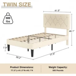 VECELO Queen/Full/Twin Upholstered Platform Bed Frame With Button Tufted Adjustable Headboard