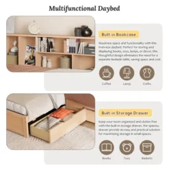 Twin Size L Shaped Daybed With Trundle And Storage Drawer, Versatile Corner Bed Frame With Bookcases, Natural/White-ModernLuxe -Steve Silver Furniture Store GUEST d993887b d96c 40de 9b04 57453f98aa7d