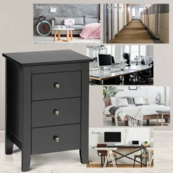 Costway Nightstand End Beside Sofa Table Cabinet W/ 3 Drawers Bedroom Furniture Black -Steve Silver Furniture Store GUEST db31b230 313f 4327 bbfe a13ba467cfaa