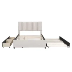 Queen/Full Size Wooden Upholstered Platform Bed Frame With 2 Drawers And 1 Twin/Twin XL Trundle Beige/Gray, 4L -ModernLuxe -Steve Silver Furniture Store GUEST dc858114 0234 4664 a787 ad0d39ddc65d