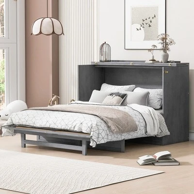 Full/Queen Size Murphy Bed With Large Drawers & USB Ports - ModernLuxe 1 Full/Queen Size Murphy Bed With Large Drawers & USB Ports - ModernLuxe