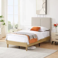 VECELO Platform Bed Frame Upholstered Beds With Height-Adjustable Cotton And Linen Headboard, Bed Frame -Steve Silver Furniture Store GUEST e040e64d 77e1 4dad 8b9f 1a6aeaca1ace
