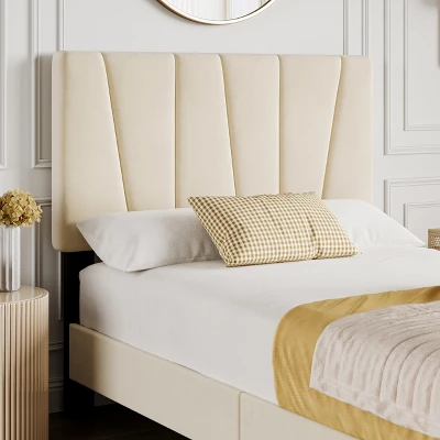 Full Size Bed Frame With Adjustable Headboard, Velvet Upholstered Tufted Twin Platform Bedframe With Strong Wooden Slats, No Box Spring Needed,White 6 Full Size Bed Frame With Adjustable Headboard, Velvet Upholstered Tufted Twin Platform Bedframe With Strong Wooden Slats, No Box Spring Needed,White - Image 6