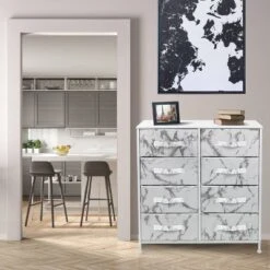 Sorbus Drawer Fabric Dresser White/Gray