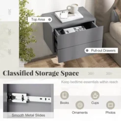 Costway 1/2 PCS Floating Nightstand With Drawer Storage Modern Floating Bedroom Shelf Gray -Steve Silver Furniture Store GUEST e170007c f2d1 43ca 9b6b c7fed3707c86