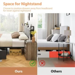 Whizmax Four Size Bed Frame With 2 Storage Drawers And Charging Station, Rustic Linen Upholstered Platform Bed Frame With Storage Headboard, Gray -Steve Silver Furniture Store GUEST e543345d 119b 4f5f 9a52 c9fd65fc8c2b