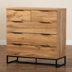 Franklin Wood And Metal 5 Drawer Bedroom Chest Oak/Black - Baxton Studio 13 Franklin Wood And Metal 5 Drawer Bedroom Chest Oak/Black - Baxton Studio -Steve Silver Furniture Store GUEST e7092492 27b6 479a aece e38fbe138ebf