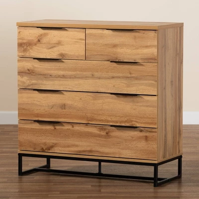 Franklin Wood And Metal 5 Drawer Bedroom Chest Oak/Black - Baxton Studio 7 Franklin Wood And Metal 5 Drawer Bedroom Chest Oak/Black - Baxton Studio - Image 7