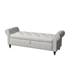 Cecily 63" Button-Tufted Large Storage Ottoman Upholstered Fabric Bench Features Rolled Arms, Window Seating, And Solid Wood Legs-Maison Boucle -Steve Silver Furniture Store GUEST e7485898 e513 4cf6 a9fa 6ec126120a69