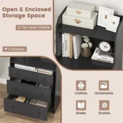 Costway 3-Drawer Dresser 44" Tall Wood Storage Organizer Chest With 2 Open Shelves Black/White/Walnut -Steve Silver Furniture Store GUEST e90f70d1 29e9 43da 99dd 5d4e61e51793