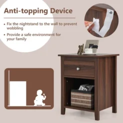 Costway Nightstand Bedside Table With Drawer & Open Shelf For Living Room Bedroom Walnut/Brown -Steve Silver Furniture Store GUEST e993498a 3655 4cd1 98d8 a52f8f25ad4b