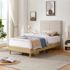 VECELO Platform Bed Frame Upholstered Beds With Height-Adjustable Cotton And Linen Headboard, Bed Frame -Steve Silver Furniture Store GUEST ec72d972 68b0 42be 8c84 1d24e8bed65a