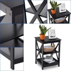 Costway 2PCS 3-Tier Nightstand End Table Storage Display Shelf Living Room Furni Black -Steve Silver Furniture Store GUEST ed009cbc 4abe 4643 8fef 45437976097a