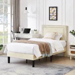 VECELO Velvet Upholstered Platform Bed Frame With Adjustable Headboard, Sturdy Wood Slats & Metal Support, No Box Spring Needed, Twin/Full/Queen Size -Steve Silver Furniture Store GUEST ee6f2314 9b9c 4e31 a9a6 841aa40eff50