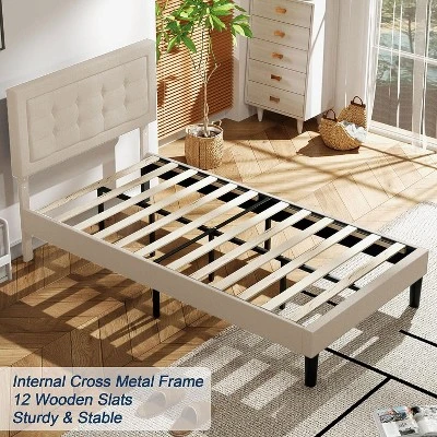 VECELO Twin/Full/Queen Size Upholstered Bed Frame Button Tufted Adjustable Headboard 7 VECELO Twin/Full/Queen Size Upholstered Bed Frame Button Tufted Adjustable Headboard - Image 7