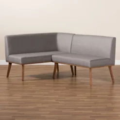 2pc Odessa Mid-Century Modern Fabric Upholstered Wood Dining Corner Sofa Bench Set Walnut/Brown/Gray - Baxton Studio -Steve Silver Furniture Store GUEST ef9c5bab 5ce0 421f 8e26 1dee37c3255f