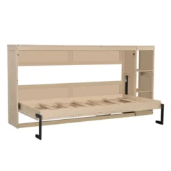 Twin/Full Size Murphy Bed Multifunctional Foldable Platform Bedframe With Bookshelf, Natural/White-ModernLuxe -Steve Silver Furniture Store GUEST f04f48fd 9e01 40f6 9f66 d0b711a5c381