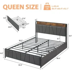 Whizmax Four Size Bed Frame With 2 Storage Drawers And Charging Station, Rustic Linen Upholstered Platform Bed Frame With Storage Headboard, Gray -Steve Silver Furniture Store GUEST f0a4546b 3463 49c0 bf94 4aad25e029e3