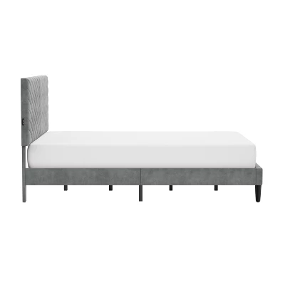Queen Crestwood Upholstered Chevron Pleated Platform Bed With 2 Dual USB Ports Gray - Hillsdale Furniture 8 Queen Crestwood Upholstered Chevron Pleated Platform Bed With 2 Dual USB Ports Gray - Hillsdale Furniture - Image 8