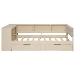 Twin/Full Size Platform Bed With Storage Shelves, Drawers, Charging Station, Upholstered Headboard And Desk, Cream/Gray-ModernLuxe -Steve Silver Furniture Store GUEST f6b53f6a 5076 4843 abce 0906b1b2c5b7