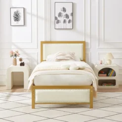 VECELO Upholstered Linen Bed Frame With Headboard And Footboard, Heavy-Duty Platform, Strong Metal Slats, No Box Spring Required, Easy Assembly