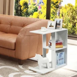 Costway 3-tier Side Table W/Storage Shelf Space-saving Nightstand White