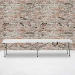 Emma And Oliver 11"W X 72"L Portable Bi-Fold Granite White Folding Bench