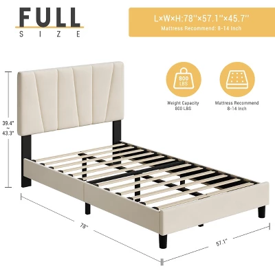Full Size Bed Frame With Adjustable Headboard, Velvet Upholstered Tufted Twin Platform Bedframe With Strong Wooden Slats, No Box Spring Needed,White 1 Full Size Bed Frame With Adjustable Headboard, Velvet Upholstered Tufted Twin Platform Bedframe With Strong Wooden Slats, No Box Spring Needed,White