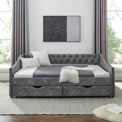 Twin/Full Size Daybed, Upholstered Tufted Sofa Bed With Drawers-ModernLuxe 1 Twin/Full Size Daybed, Upholstered Tufted Sofa Bed With Drawers-ModernLuxe