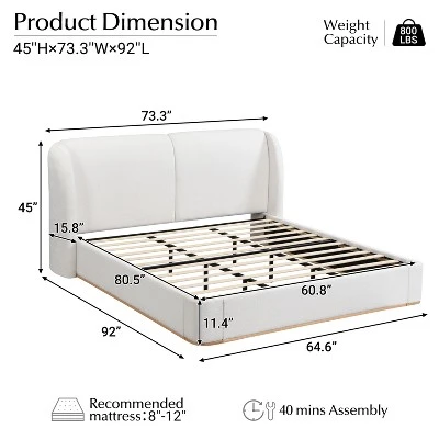 Queen/King Size Platform Bed Frame With Upholstered Headboard - ModernLuxe 7 Queen/King Size Platform Bed Frame With Upholstered Headboard - ModernLuxe - Image 7
