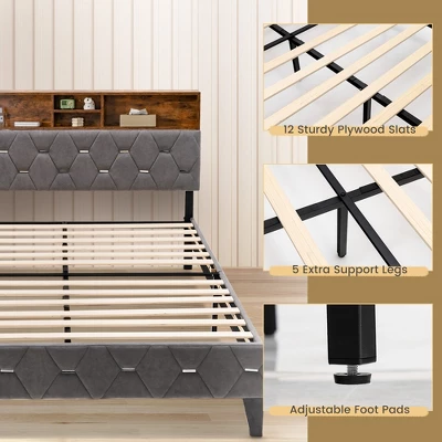 Costway Bed Frame Upholstered Platform Mattress Foundation With Storage Headboard 7 Costway Bed Frame Upholstered Platform Mattress Foundation With Storage Headboard - Image 7