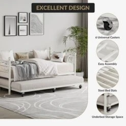 Twin Daybed With Trundle Bed, Heavy Duty Metal Twin Bed Frame With Pull Out Trundle -Steve Silver Furniture Store GUEST fecc6d06 32e8 4a51 a295 b713232bb796